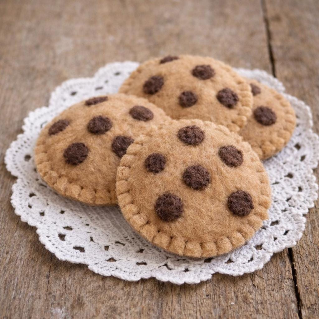 Felt Chocolate Chip Cookies Play Food, Pretend Cookies for Play Kitchen, Handmade Felt Food, Bakery Toy, Montessori Toddler Gift