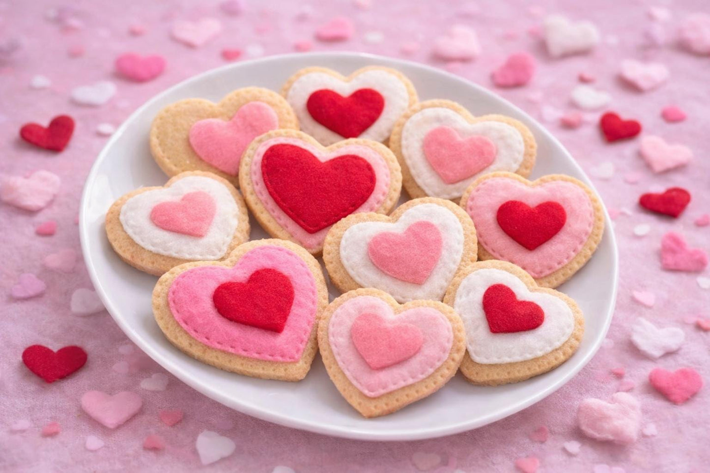 Felt Valentine’s Day Cookies, Handmade Felt Sugar Cookies with Sprinkles, Pretend Bakery Play Food, Montessori Toy, Valentine Gift