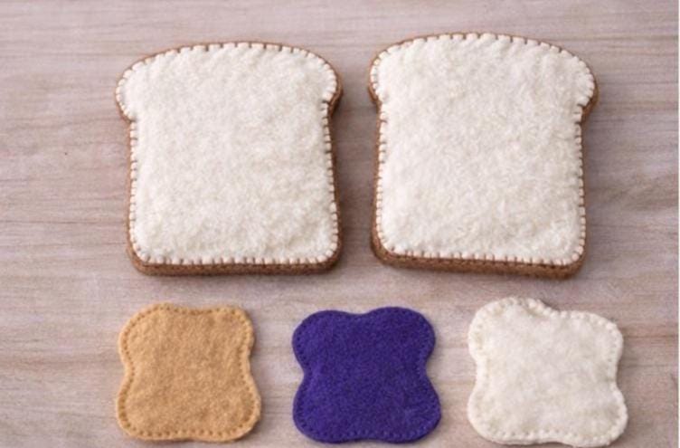 Felt PB&J Toast Play Food, Pretend Peanut Butter and Jelly Sandwich, Handmade Felt Food, Play Kitchen Toy, Montessori Toy