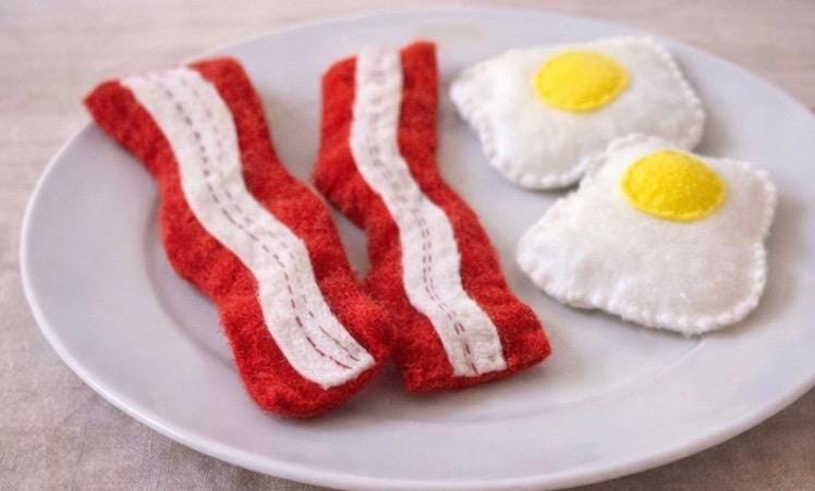 Felt Breakfast Play Food Set, Pancakes Bacon Eggs, Pretend Kitchen Food, Montessori Toy