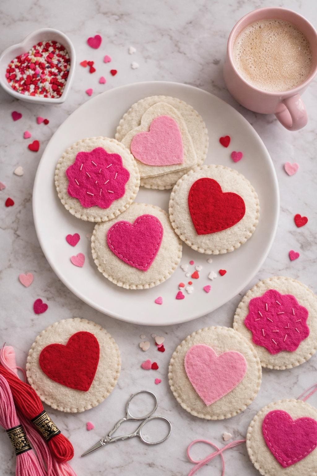 Felt Valentine’s Day Cookies, Handmade Felt Sugar Cookies with Sprinkles, Pretend Bakery Play Food, Montessori Toy, Valentine Gift
