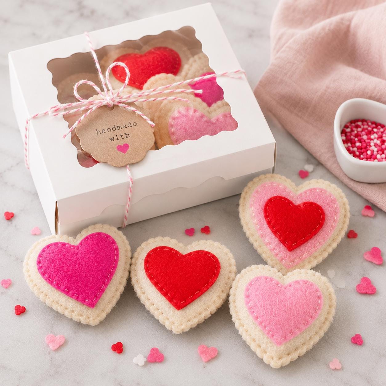 Handmade Felt Heart Cookies, Pretend Play Food