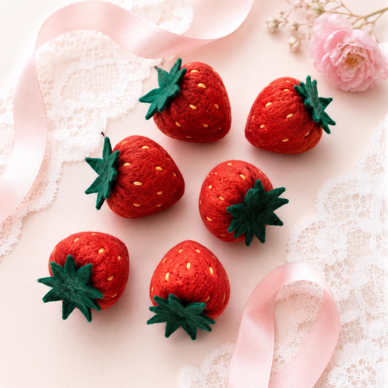 Felt Strawberries, Handmade Play Food, Montessori Pretend Kitchen Toy