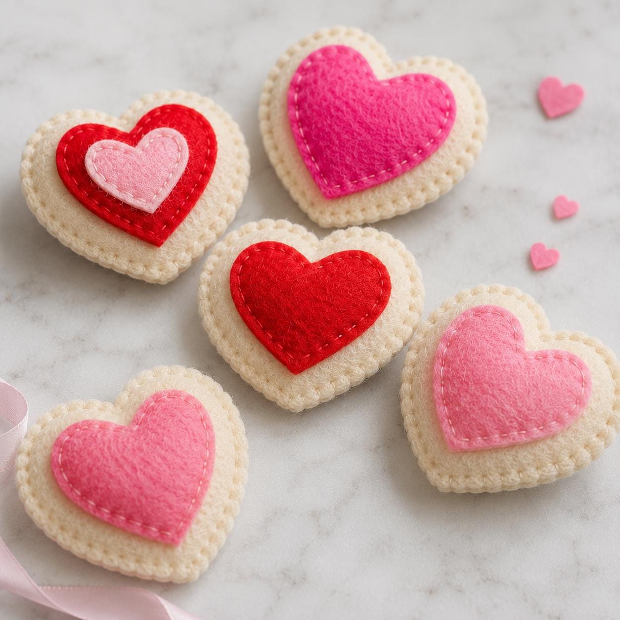Handmade Felt Heart Cookies, Pretend Play Food
