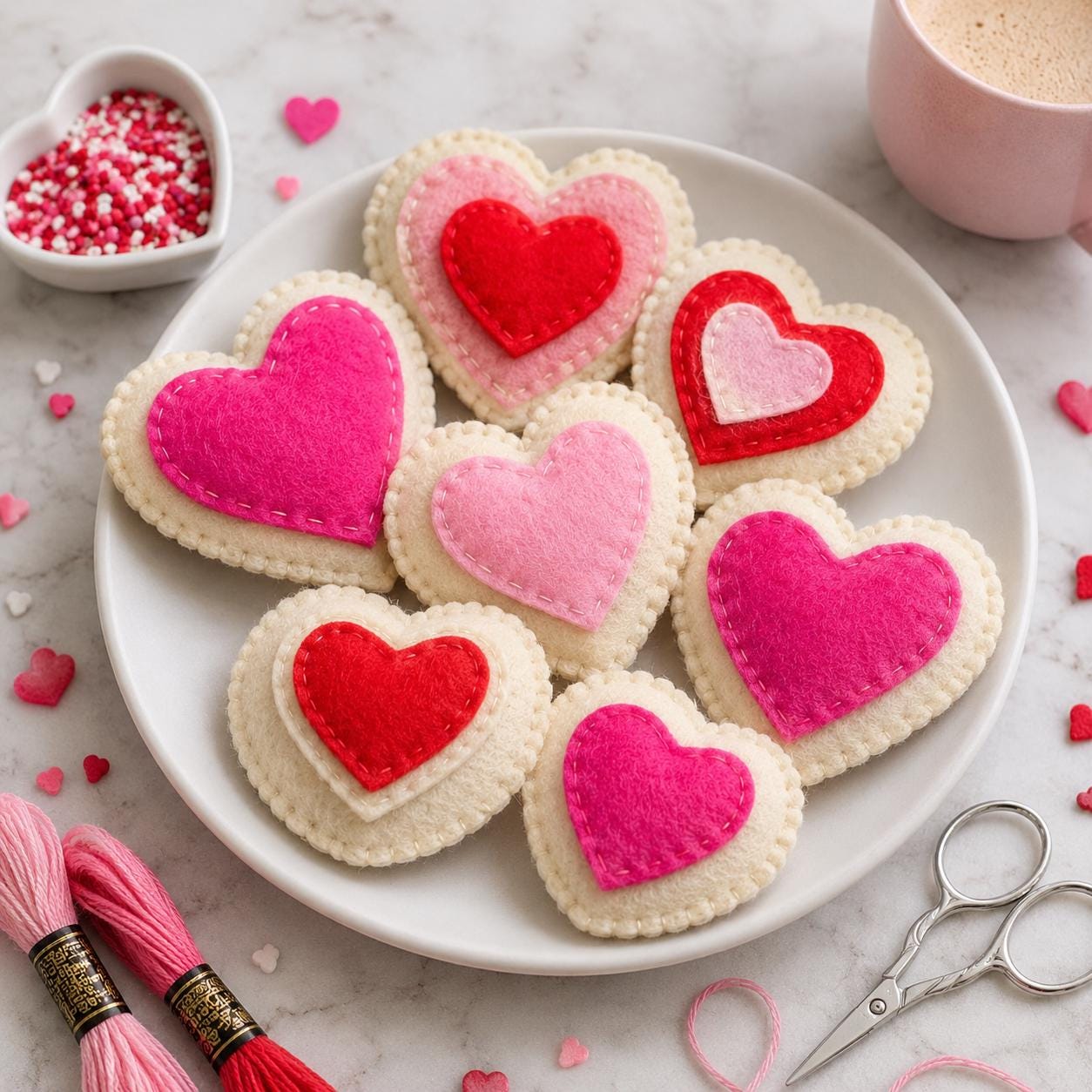 Handmade Felt Heart Cookies, Pretend Play Food